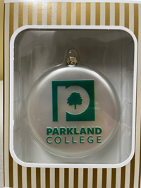 Silver Pearl Flat Round Glass Ornament W/Parkland Logo