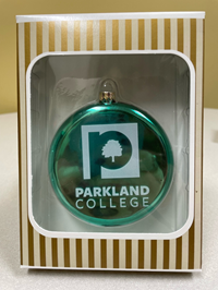 Green Flat Round Glass Ornament W/Parkland Logo